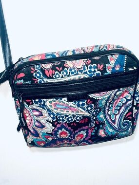 Vera Bradley Navy Paisley Quilted Crossbody with Pink & Teal Accents